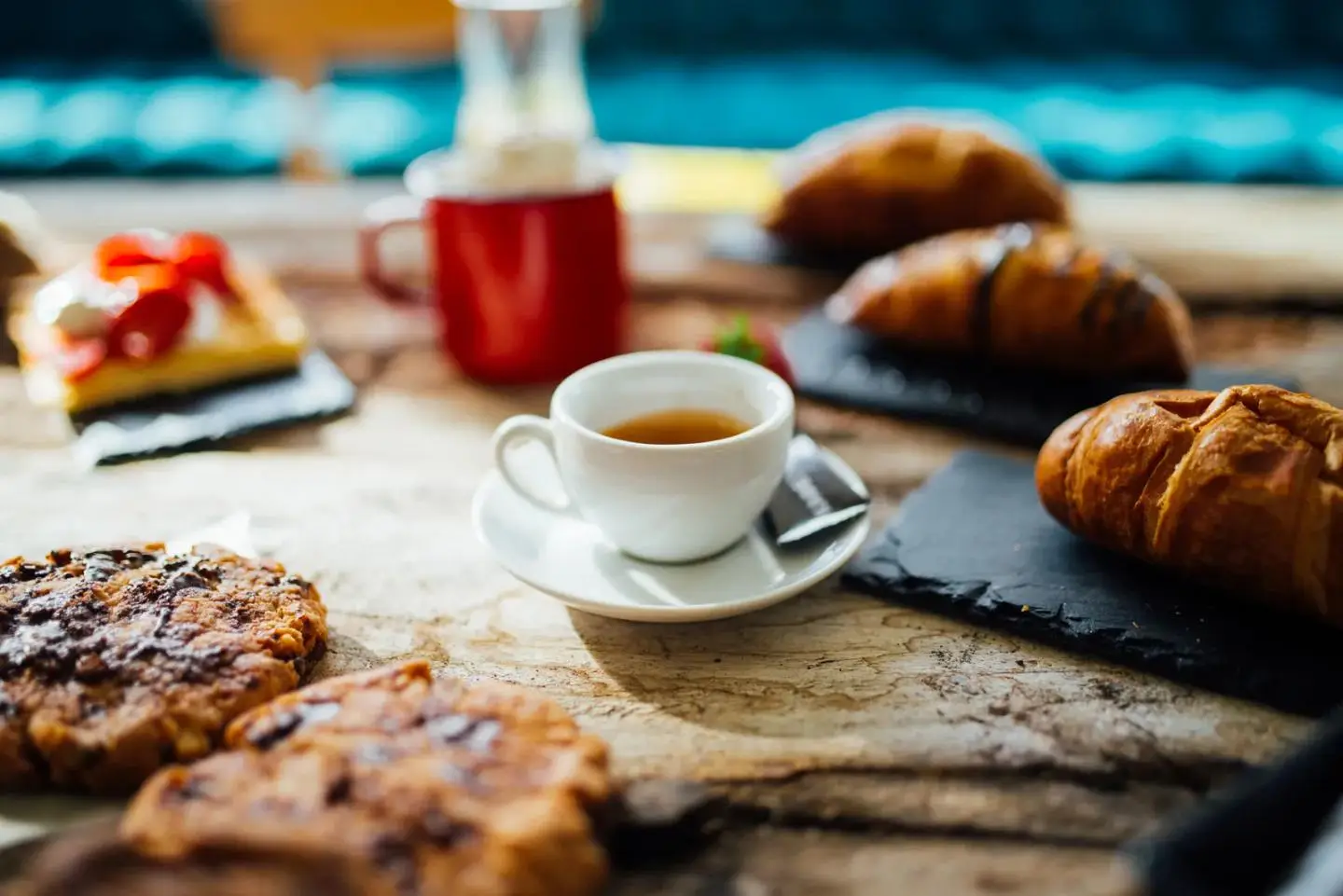 Breakfast pastries and coffee at a cozy cafe