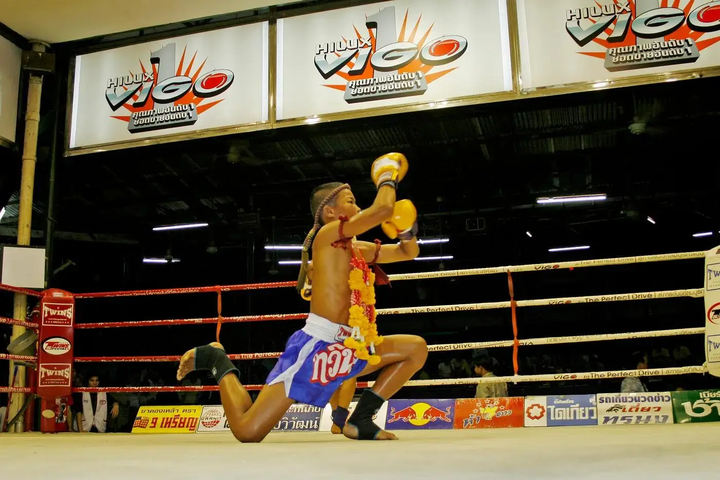 A fighter performs the ram muay pre-fight ritual