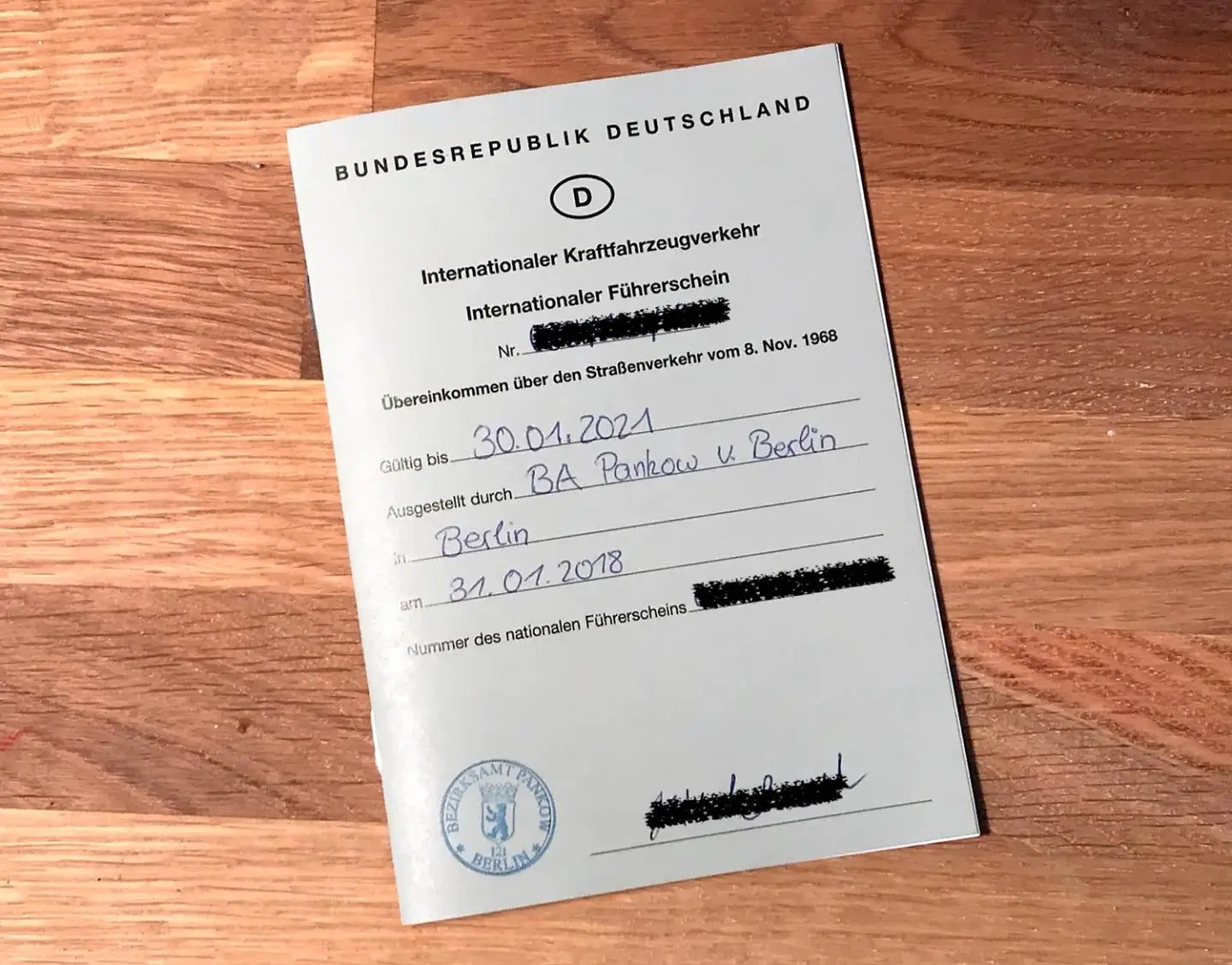 An International Driving Permit booklet