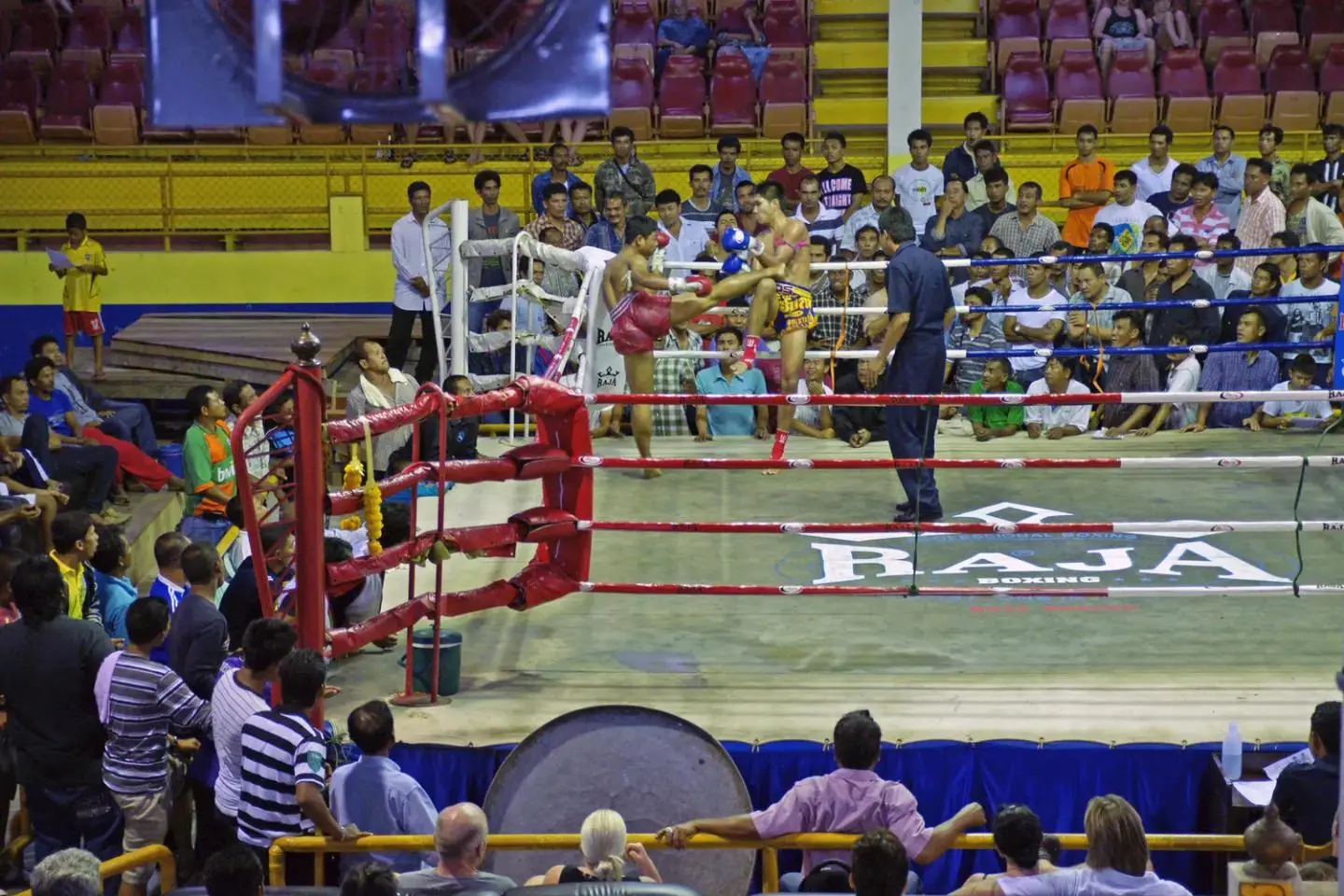 A muay thai fight night at a Thai stadium