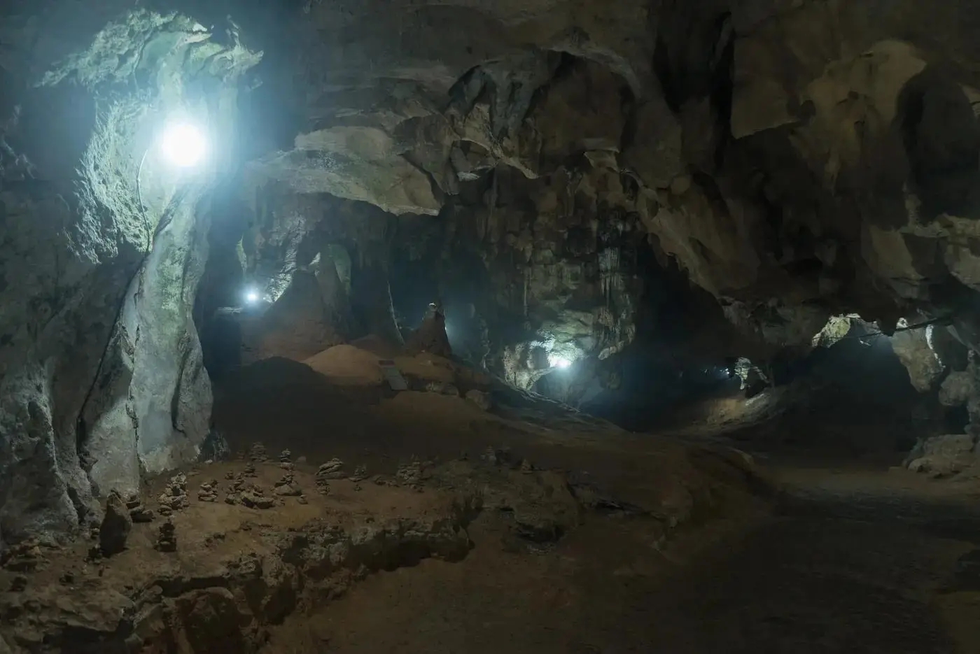 Inside the lit chambers of Chiang Dao Cave